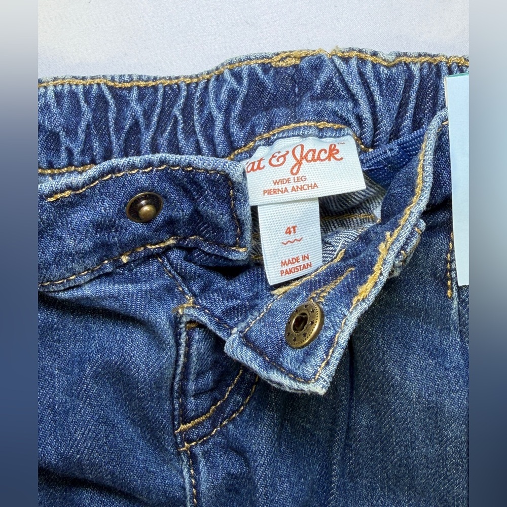 Cat & Jack Pants Wide Leg Denim Pleated Blue Jeans Adjustable Waist Girls 4T New - Picture 5 of 8
